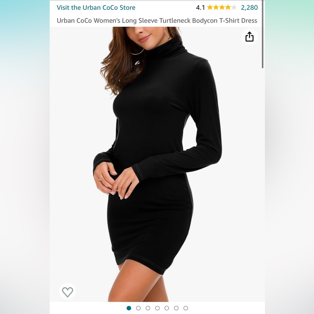 Women’s black bodycon turtle neck dress - Picture 3 of 5